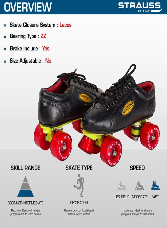 STRAUSS Gripper Skating Shoes | Fixed Body Roller Skates | Shoe Skate With PVC Wheel |Ideal For Boys, Girls and Kids |Suitable For All Skill Level | Ideal For Seniors (15 Years Above) ,Size-9, (Red/Black) - Image 5